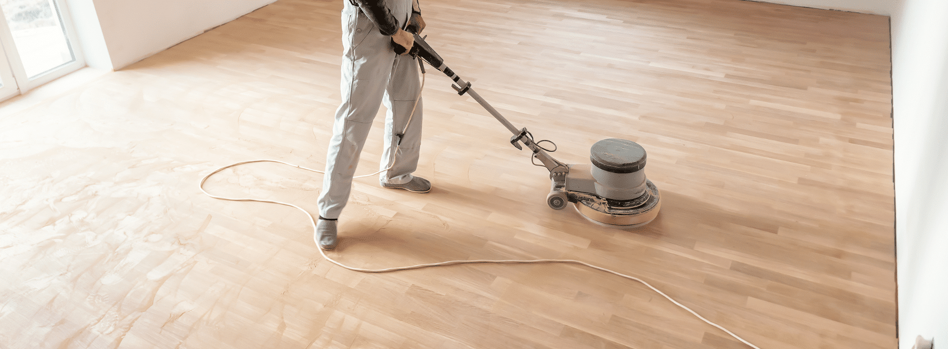 In Earls Court, SW5, Mr Sander® are using a Bona FlexiSand 1.5, a powerful floor buffer sander with a Ø 407 mm dimension and 1.5 kW effect. Operating at 230V and 50 Hz/60 Hz, it's connected to a dust extraction system equipped with a HEPA filter for optimal cleanliness and efficiency during the sanding of a parquet floor.