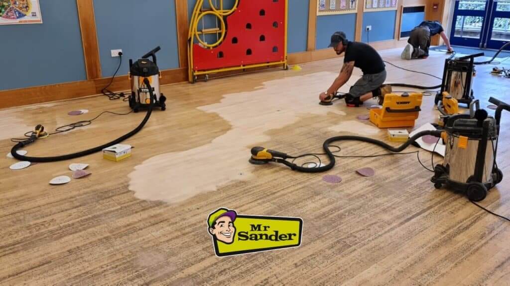 Mr Sander®️ refinishing bamboo flooring in a children’s playroom in Garthamlock G33, ensuring safety and visual appeal.