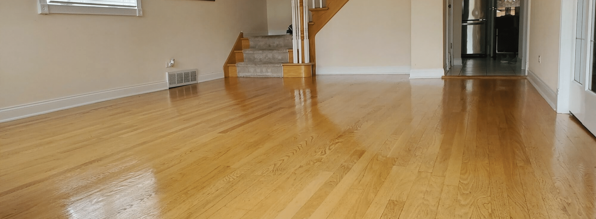 Meticulously restored 5-year-old engineered oak floors by Mr Sander® in Park Royal, NW10. Witness the captivating beauty of perfectly sanded and sealed floors. Expert craftsmanship brings out the natural allure. Junckers Strong satin finish ensures lasting durability.