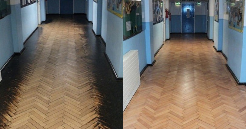 Before and After Parquet School Flooring