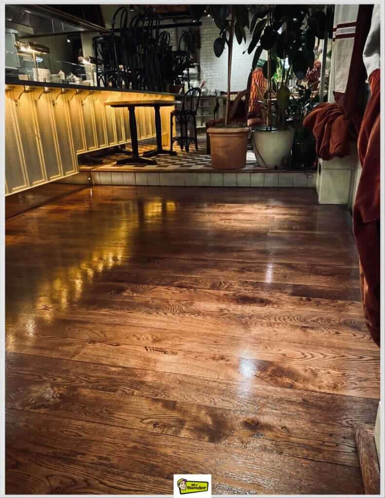 Pub floor restoration in Garthamlock G33 by Mr Sander®️, featuring hard-wearing finishes for high-traffic areas.
