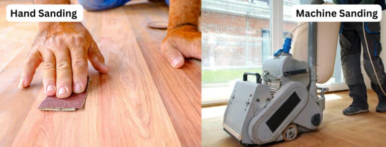 Comparison of hand sanding and machine sanding on wooden floors.
