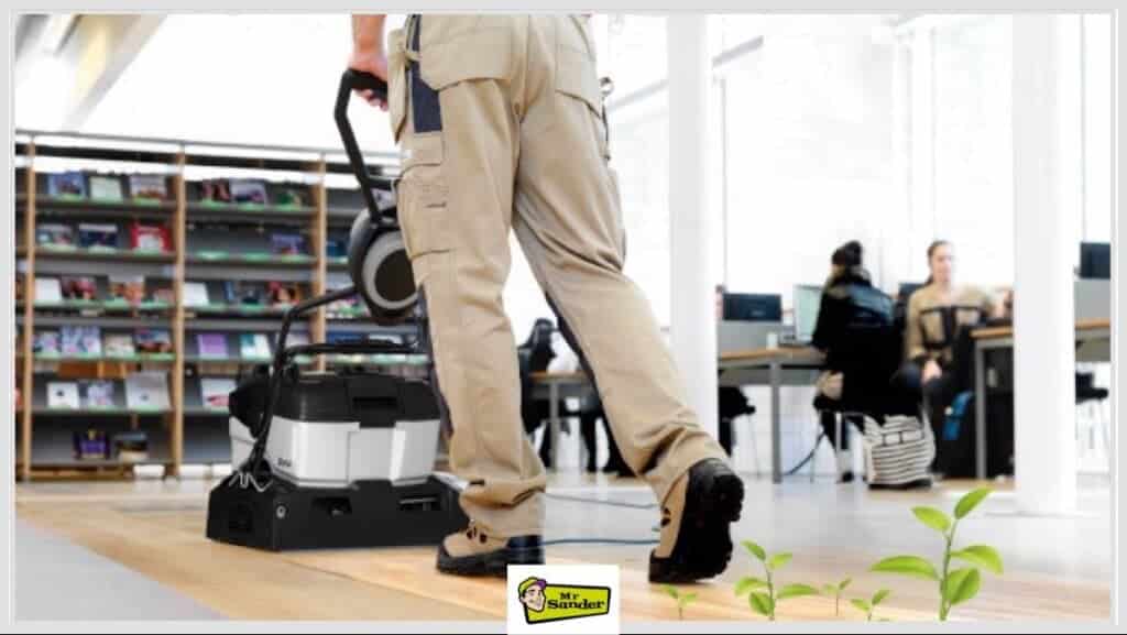 Commercial floor sanding in Garthamlock G33 by Mr Sander®️, showcasing professional transformation of a workspace.