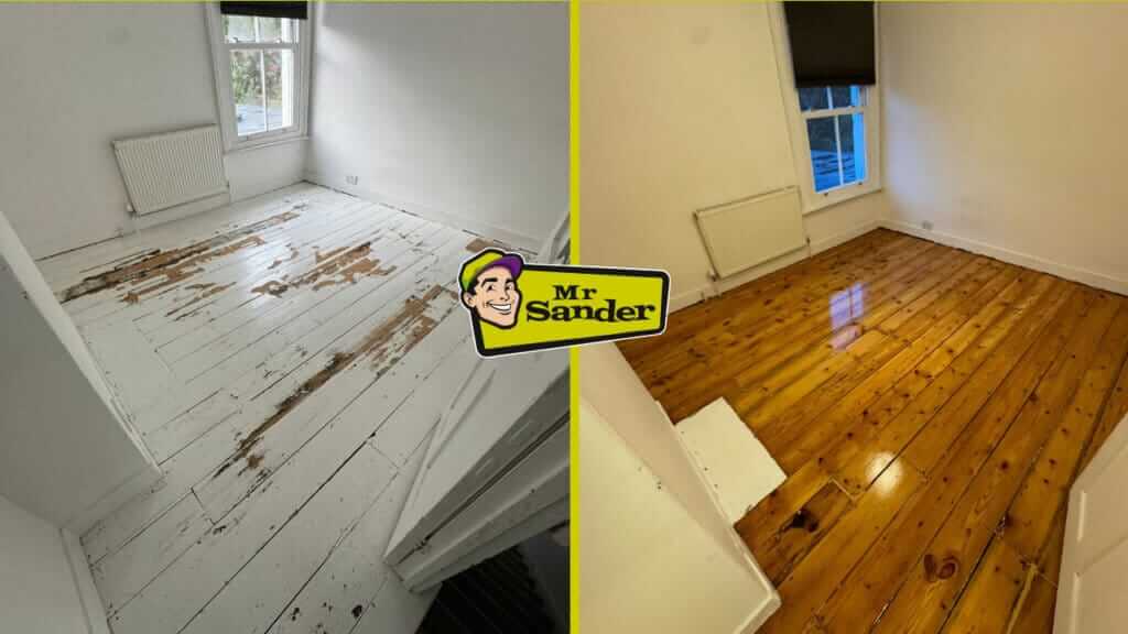 a room with a wood floor and a white wall