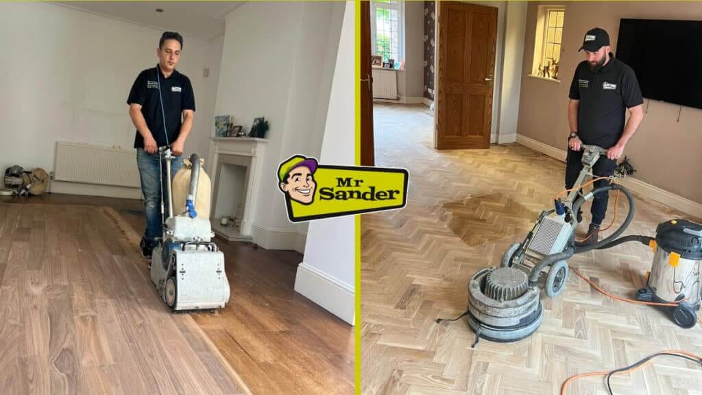 a man using a machine to polish a hardwood floor