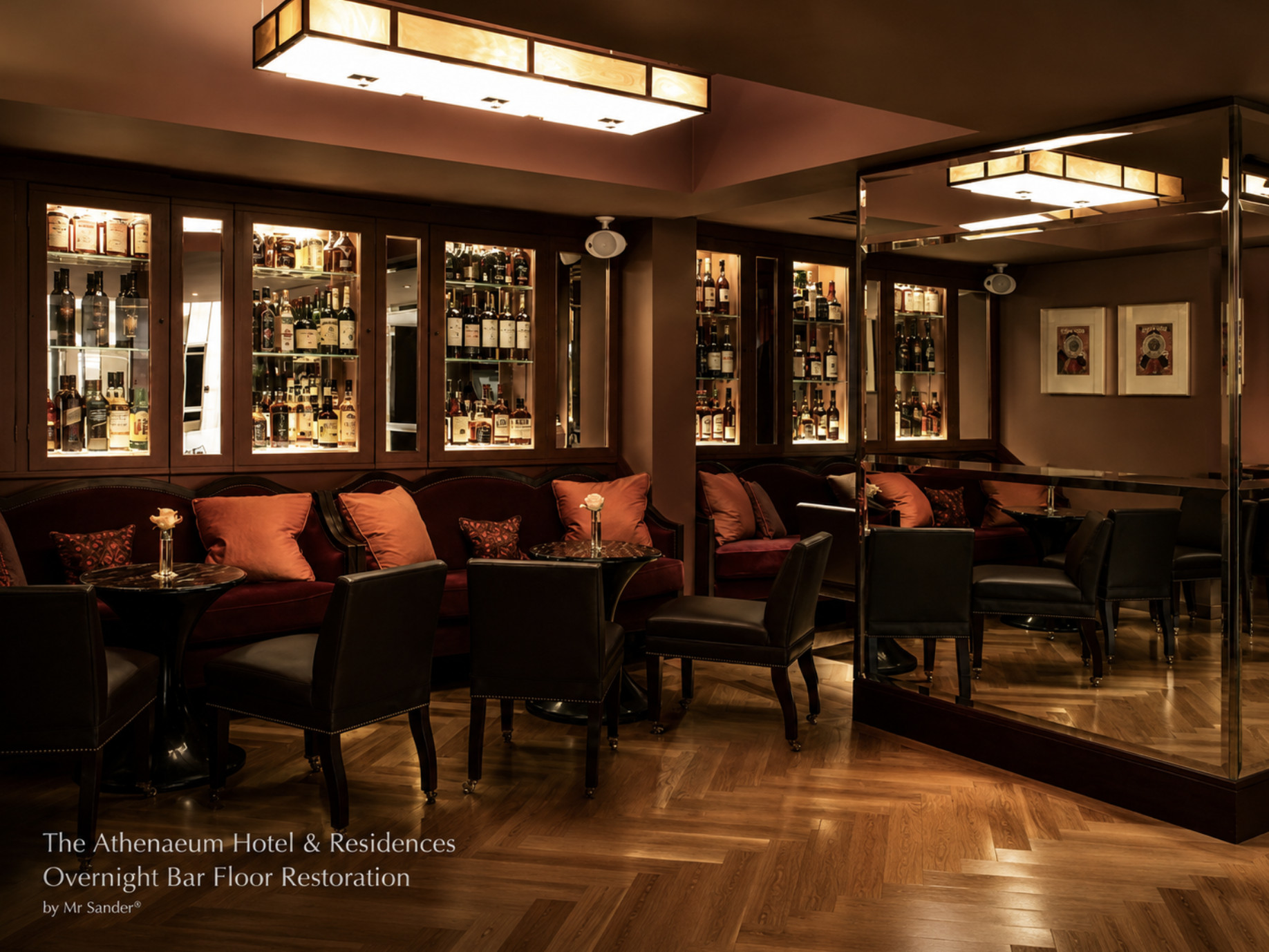 The Athenaeum Hotel & Residences floor sanding project by Mr Sander in a London hotel, showcasing a glossy and impeccable wood finish