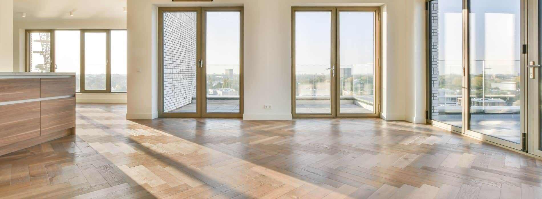 Twickenham's 5-year-old engineered oak floors, with a 5.9 mm top layer, are expertly refinished, featuring a mid-oak stain and four coats of Junckers Strong lacquer in matt.
