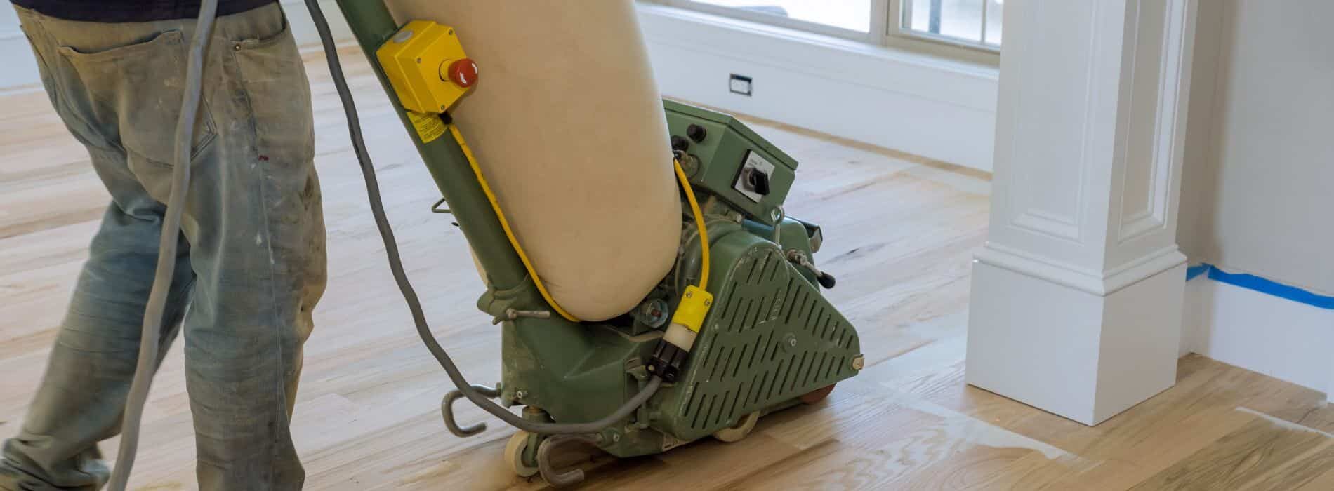 In Watford, Mr Sander® using a Bona Endless Belt, a powerful 200mmx750mm drum sander, for sanding parquet floors. With 1.5kW power and 240V voltage, it ensures efficient sanding.
