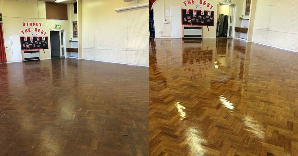 Wildridings Primary School hallway with newly refinished wooden floors.
