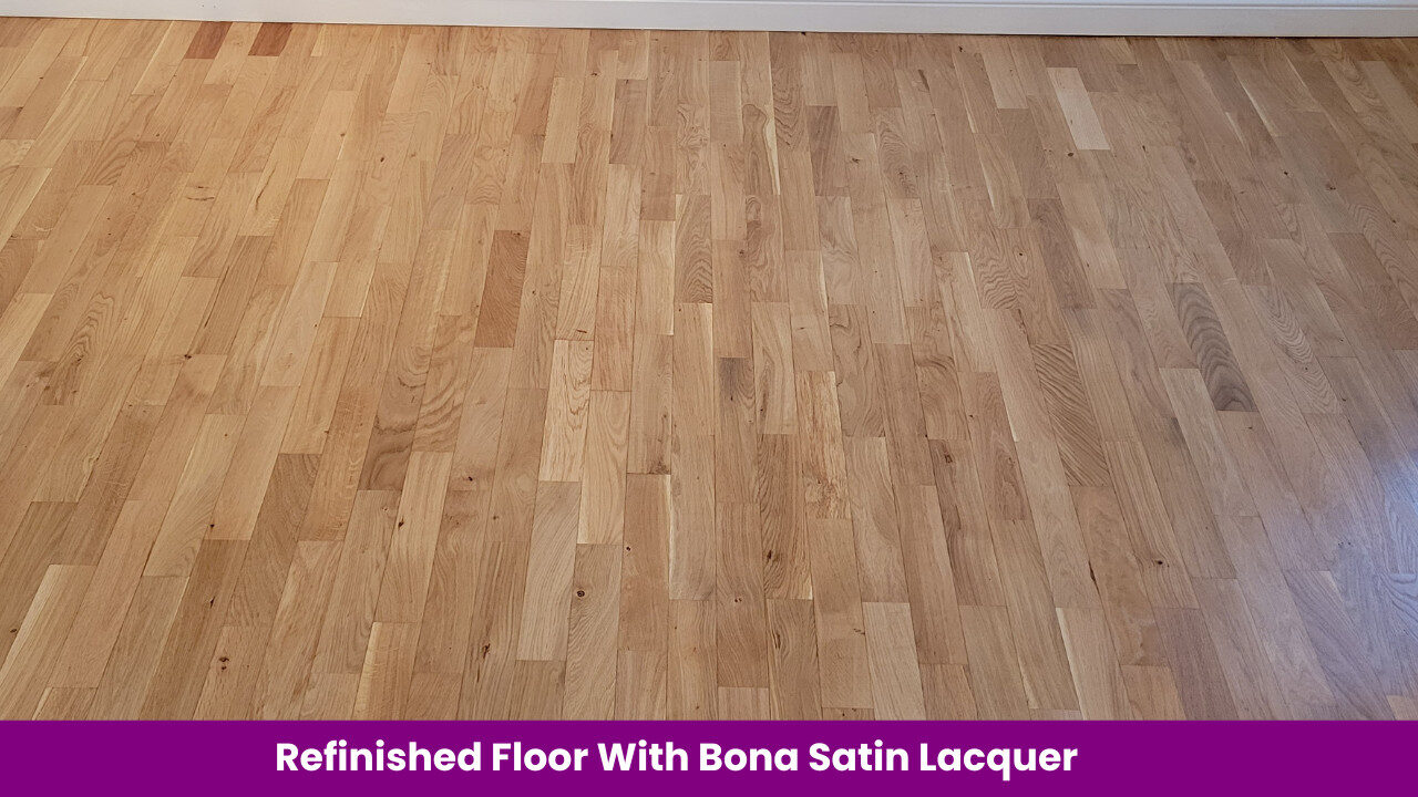 Floor Sanding and Satin Finishes on a refinished oak strip wood floor sealed with Bona satin lacquer by Mr Sander®.