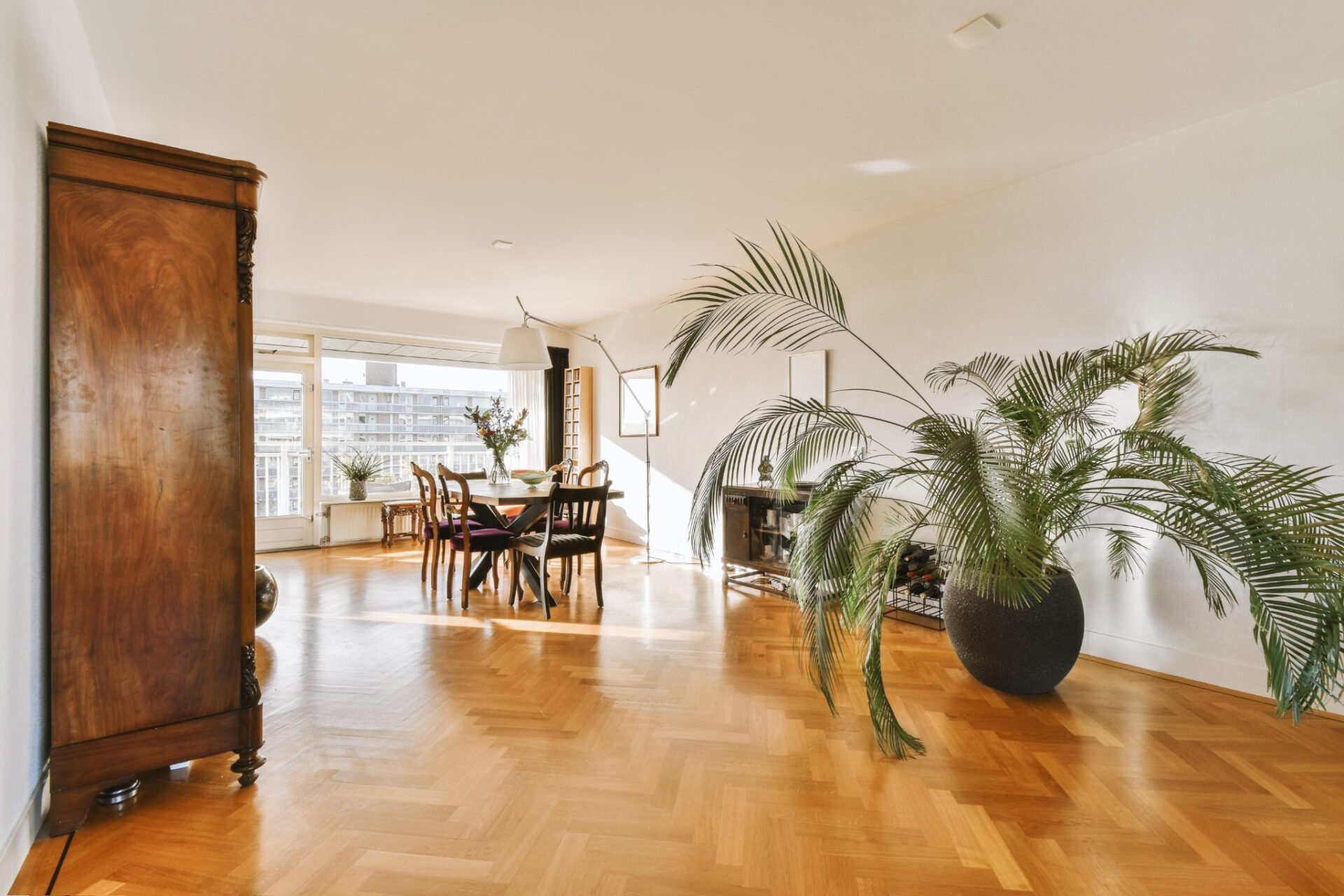 Retail herringbone oak parquet after Floor Installation for Commercial Spaces by Mr Sander®