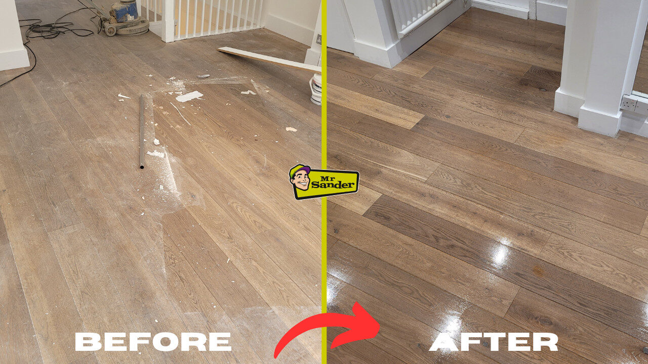 Wood floor maintenance in Pitsmoor, S3 — before-and-after care showing beautifully revived wooden flooring by Mr Sander®