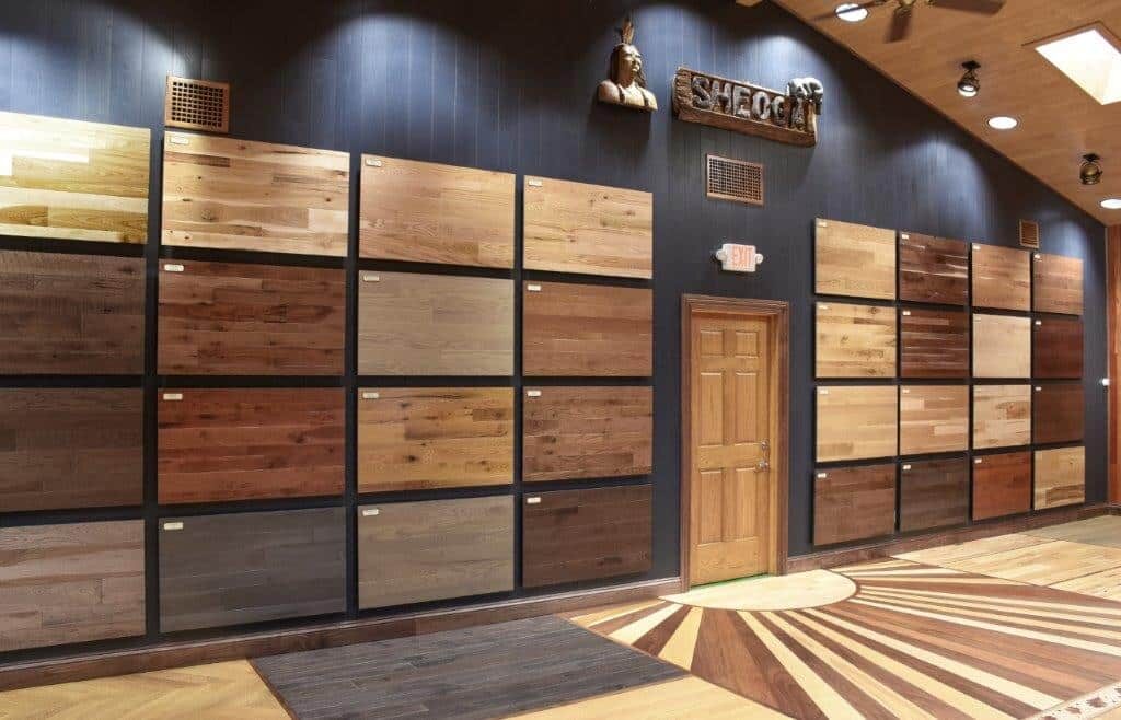wood floor show room lights