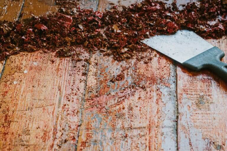 Old,Wooden,Floor,And,Scraper,Tool,With,Paint,Scraped,-