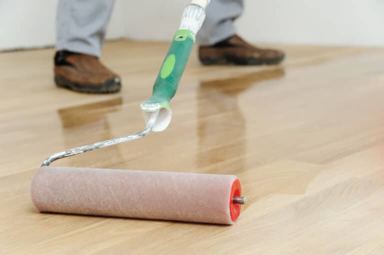 Lacquering,Wood,Floors.,Use,Roller,For,Coating,Floors.