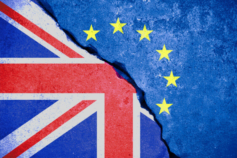 Brexit,Blue,European,Union,Eu,Flag,On,Broken,Wall,And