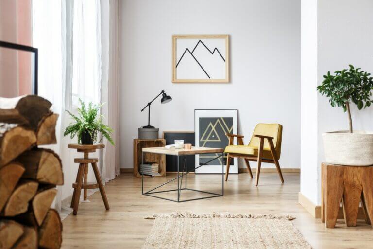 Apartment,Corner,With,Pictures,,End,Table,,Plants,,Wood,,And,A