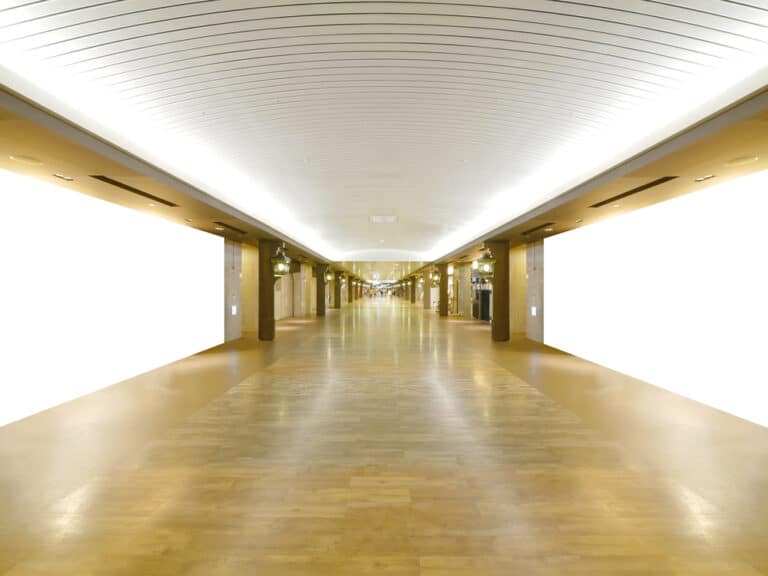 Long,Wooden,Walkway,In,Underground